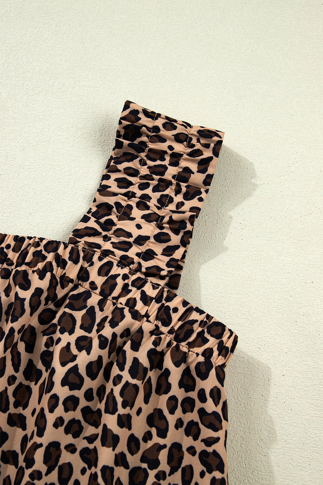 Brown Leopard Print Frilled Square Neck Tank Top