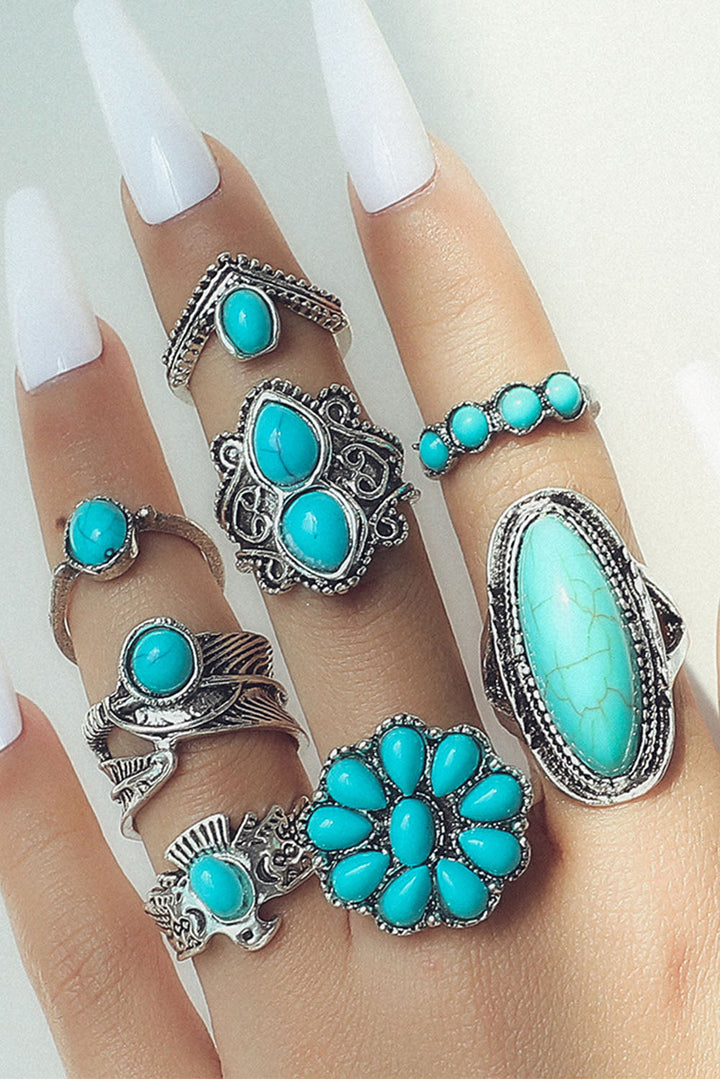 Vintage Western Turquoise 8-piece Ring Set