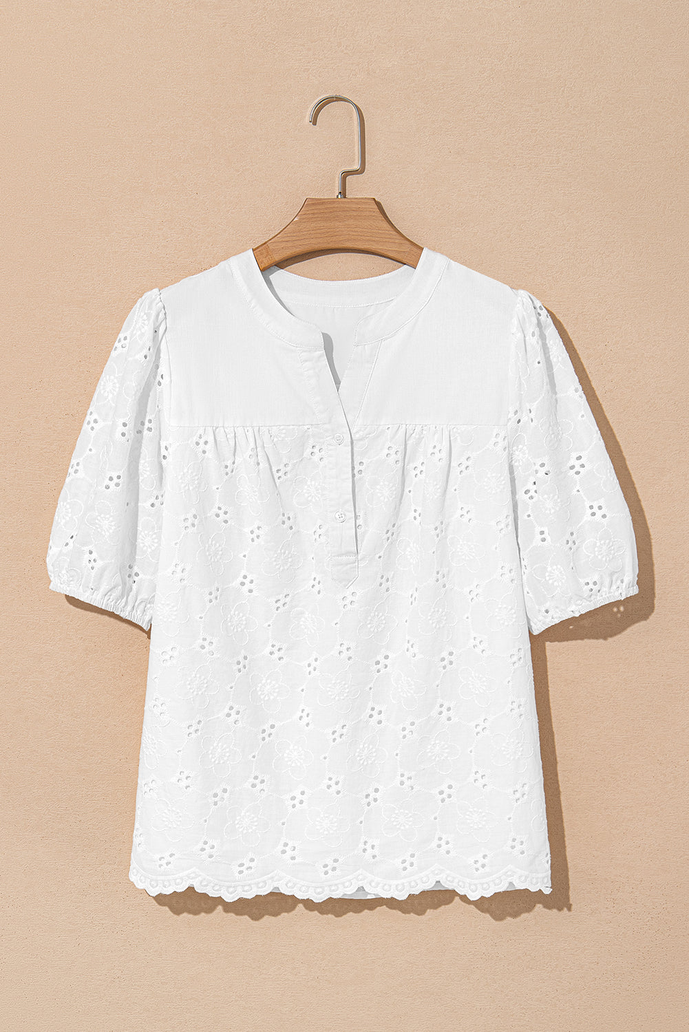 Lace Crochet V Neck Half Sleeve Embroidery Button Down Blouses Casual Shirts