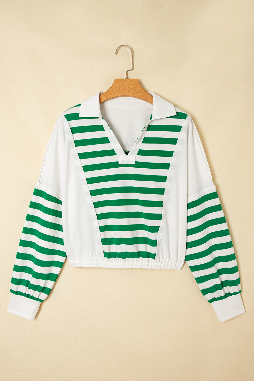 Colorblock Collared V Neck Cropped Knit Pullover