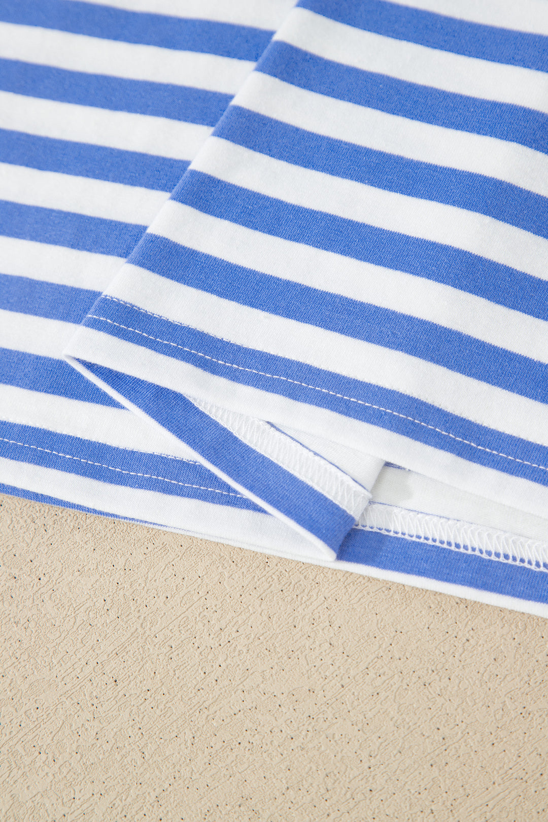 Sky Blue Stripe Contrast Trim Crew Neck Tee Knot Shorts 2pcs Set