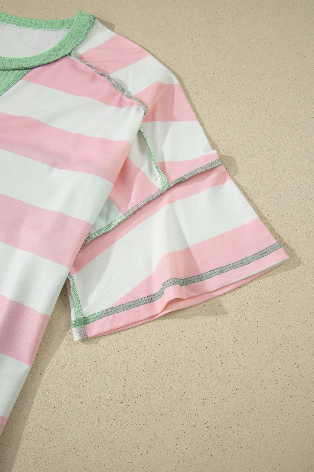 Pink Stripe Exposed Seam Ribbed Patchwork Oversized Tee