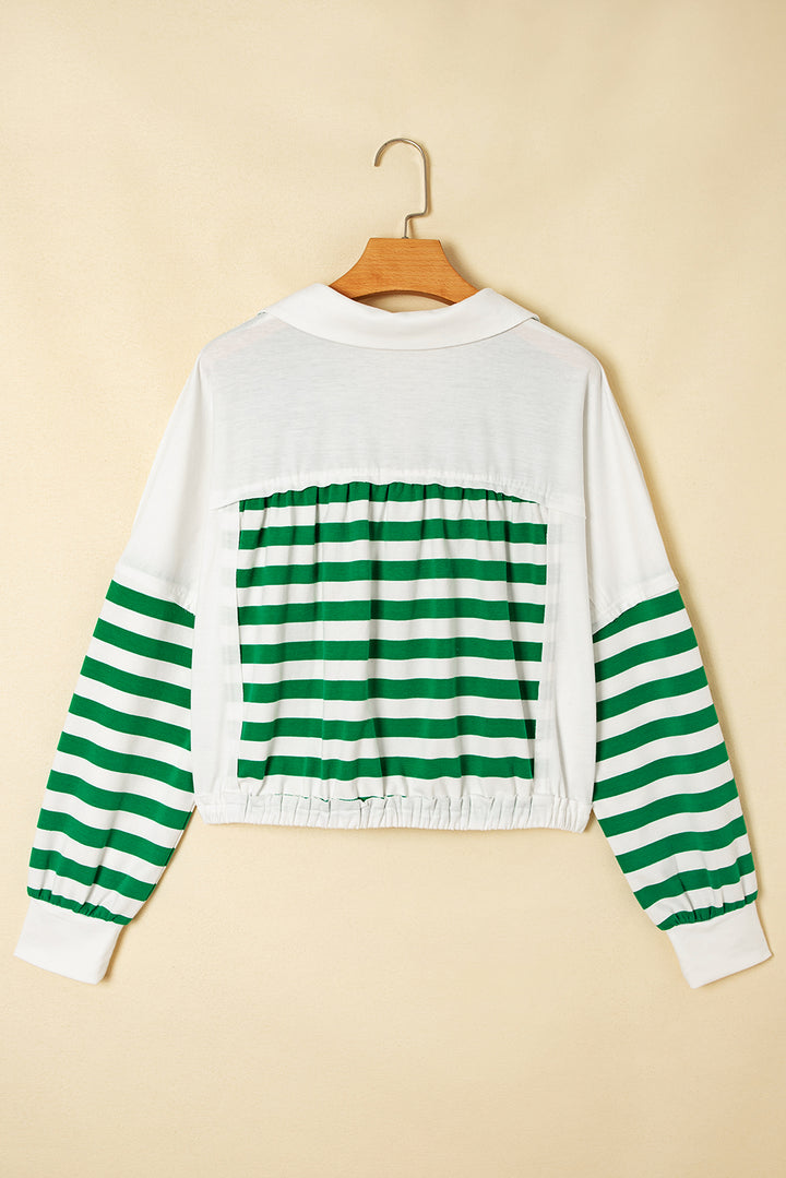 Colorblock Collared V Neck Cropped Knit Pullover