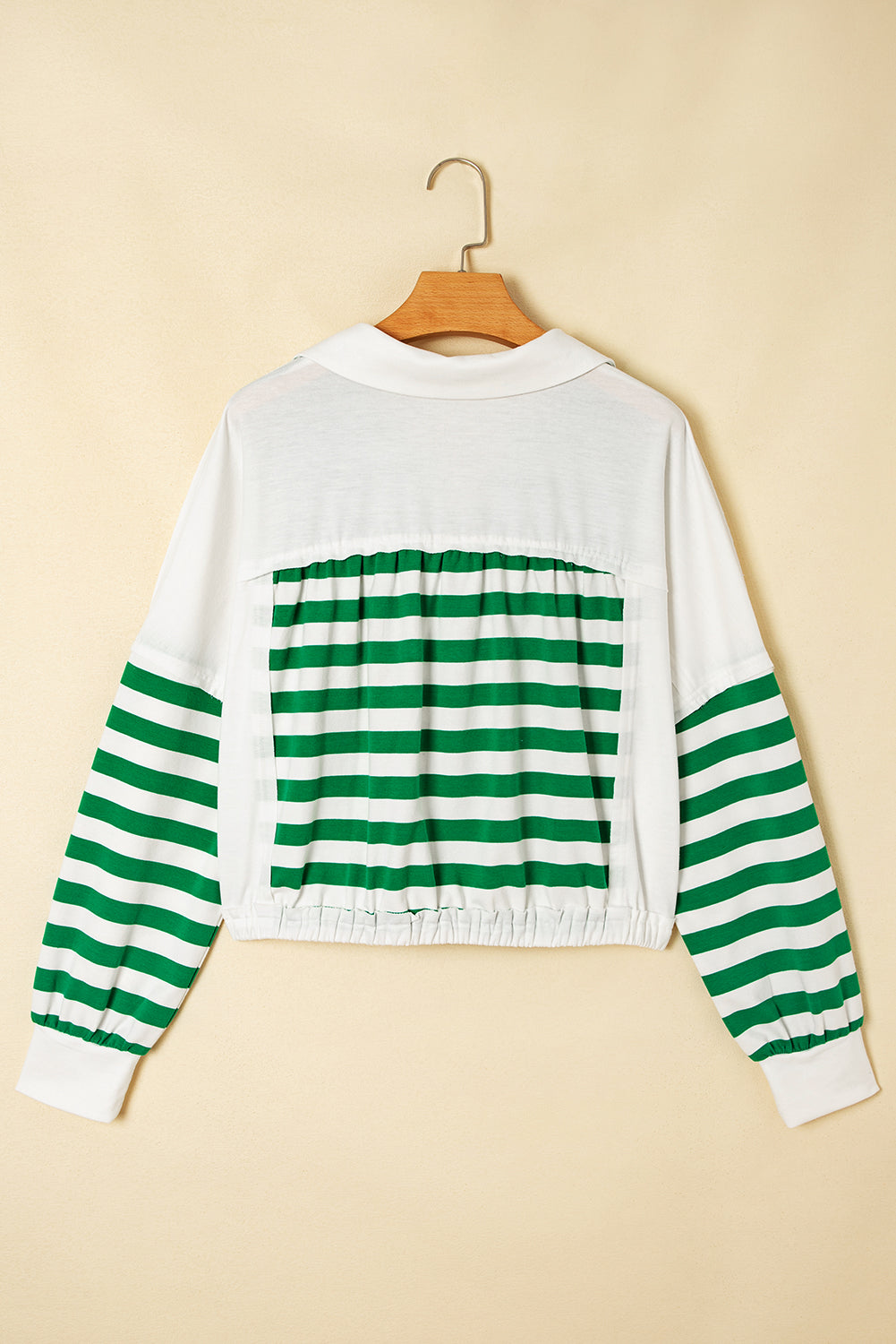 Colorblock Collared V Neck Cropped Knit Pullover
