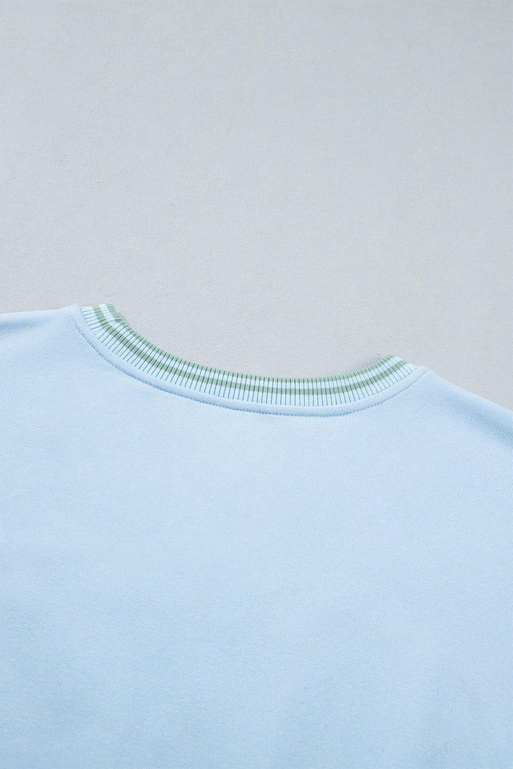 Beau Blue Embroidered Cowboy Letter Print Long Sleeve Round Neck Sweatshirt