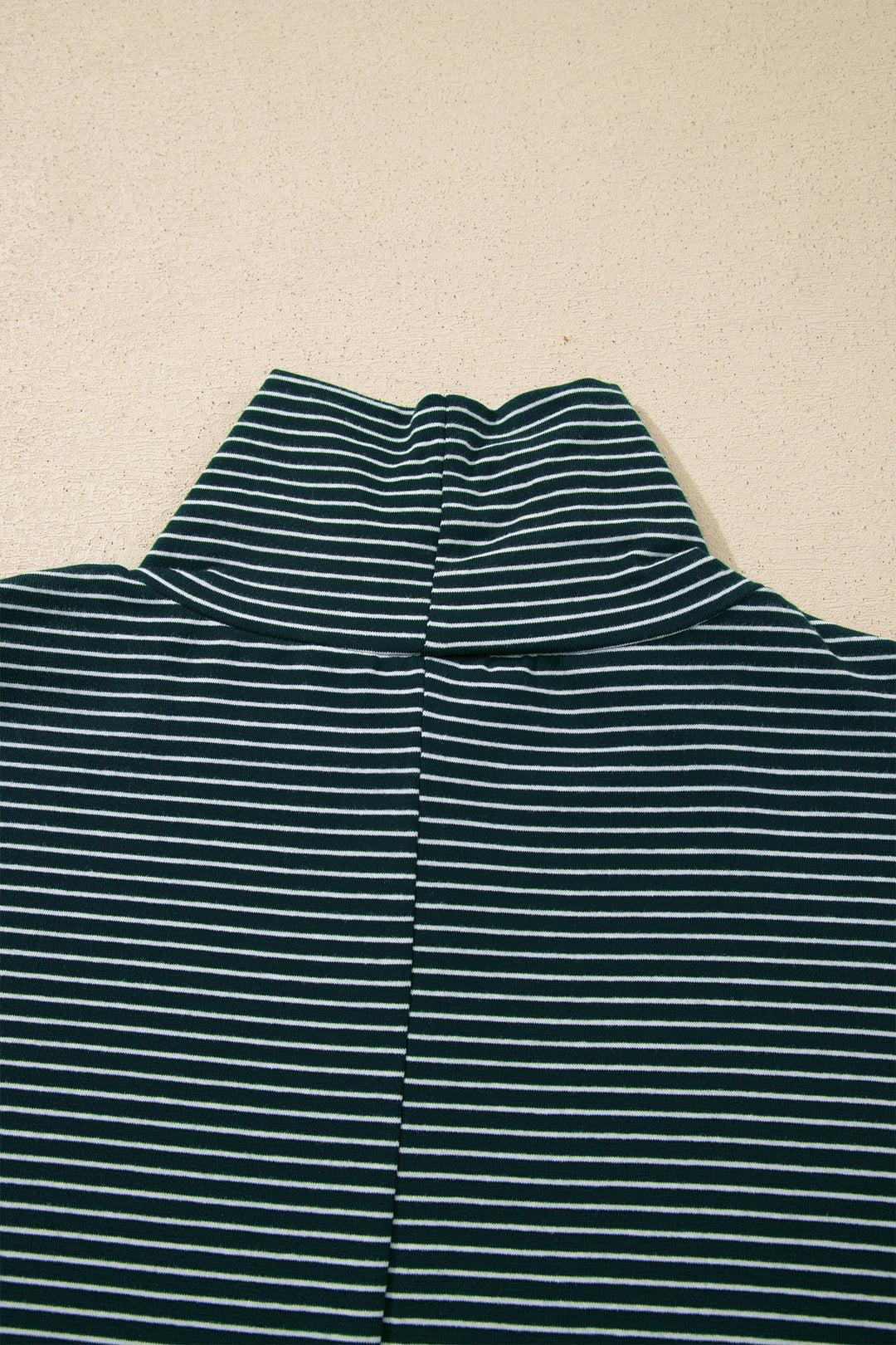 Green Stripe High Neck Dropped Shoulder Long Sleeve Casual Top