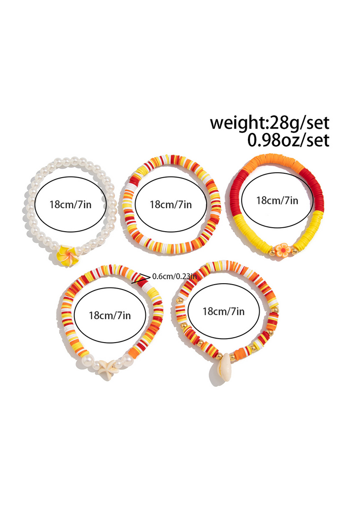 Bracelet multicouche en perles, coquillages, étoiles de mer et fleurs