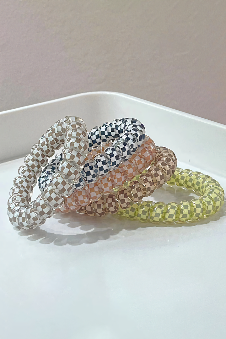 Checkered Print Telephone Cord Spiral Hair Tie