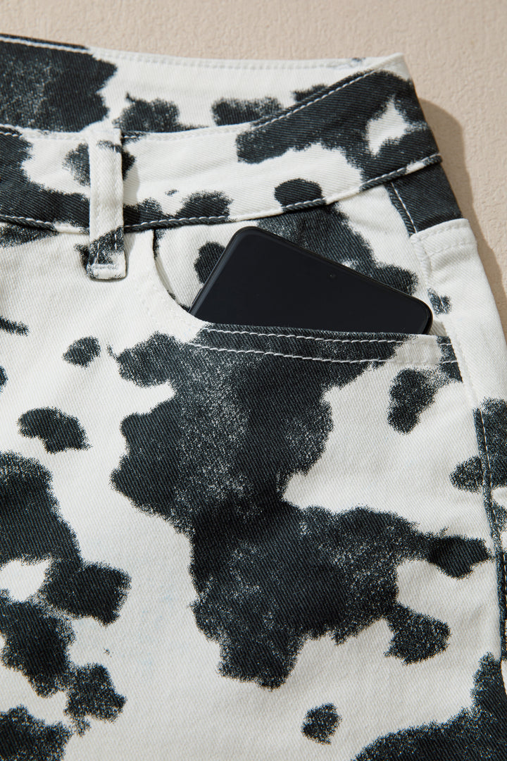 Brown Abstract Print Metal Button Regular Fit Full-Length Jeans