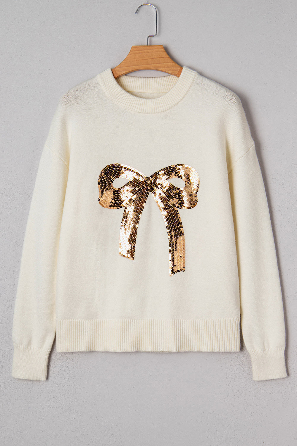 Sequined Bow Graphic Christmas Holiday Sweater