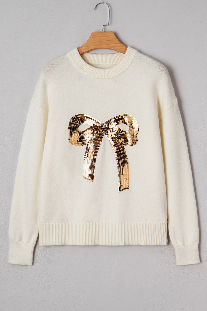 Sequined Bow Graphic Christmas Holiday Sweater