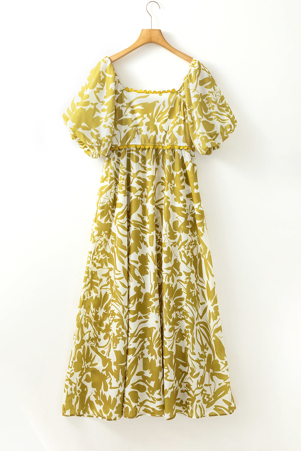 Scalloped Trim Square Neck High Waist Floral Maxi Dress
