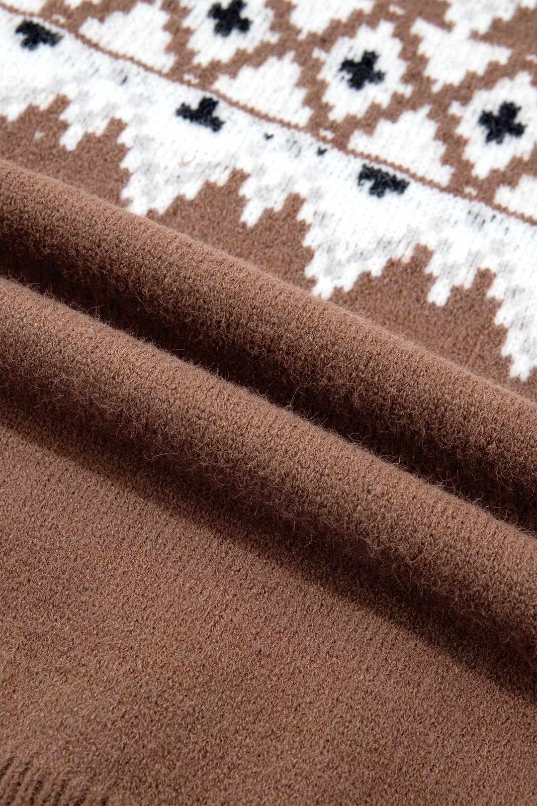 Khaki Geometric Print Casual Pullover Sweater