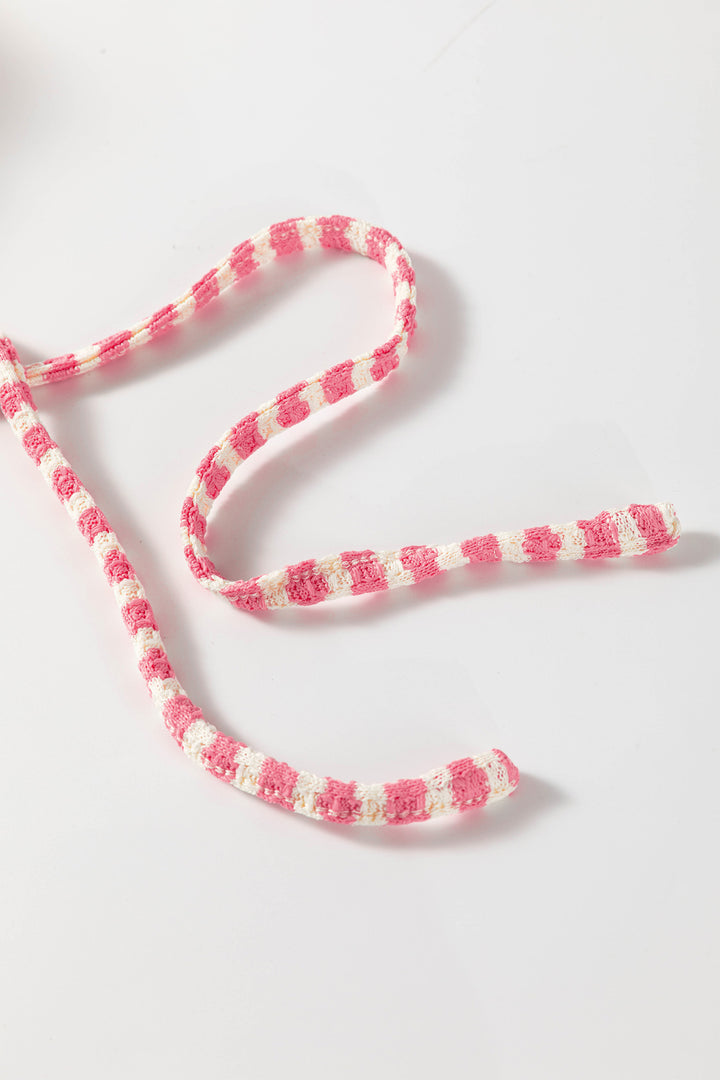 Pink Stripe Breathable Textured Knit Short 2pcs Set