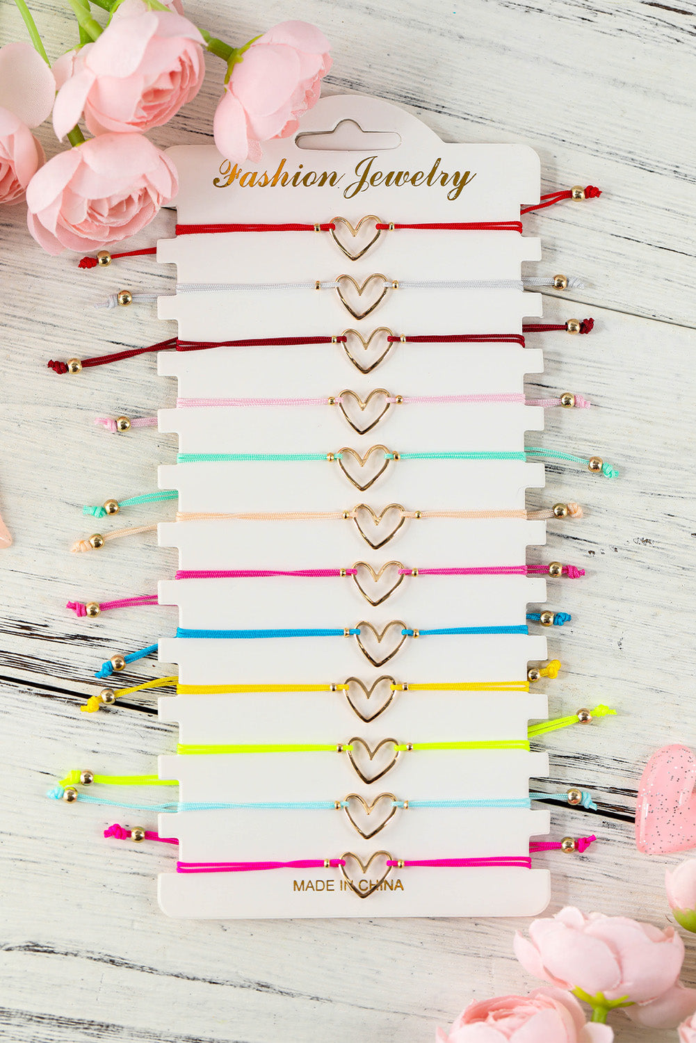 12Pcs Minimalist Random Color Heart Shaped Bracelets