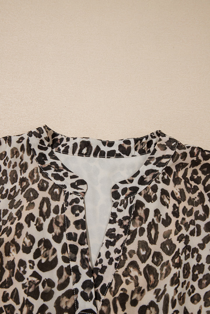 Leopard 3/4 Sleeve V Neck Swing Dress