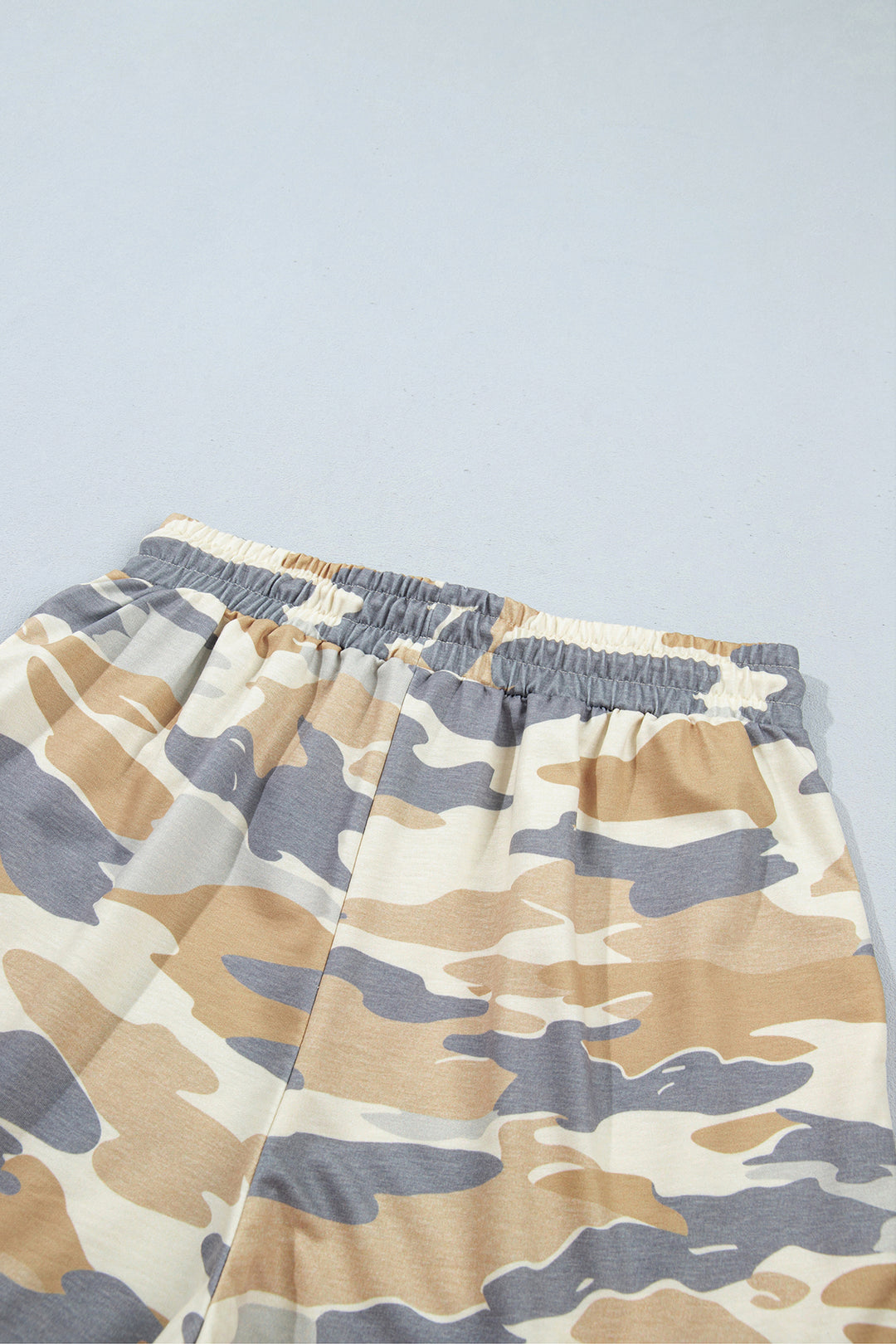 Multicolour Camouflage Print Long Sleeve Top Drawstring Shorts Set
