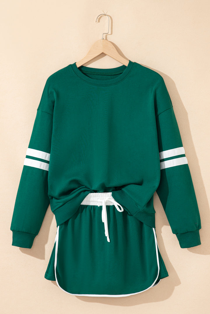 Evergreen Varsity Stripe Detail Pullover Mini Skort Set