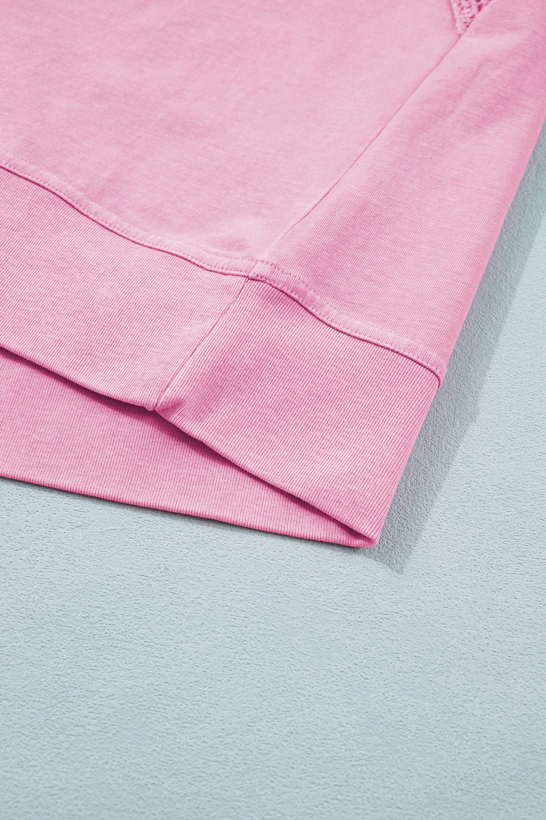 Pink Raw Cut Notched Neck Lace Patchwork Detail Mineral Wash Tee