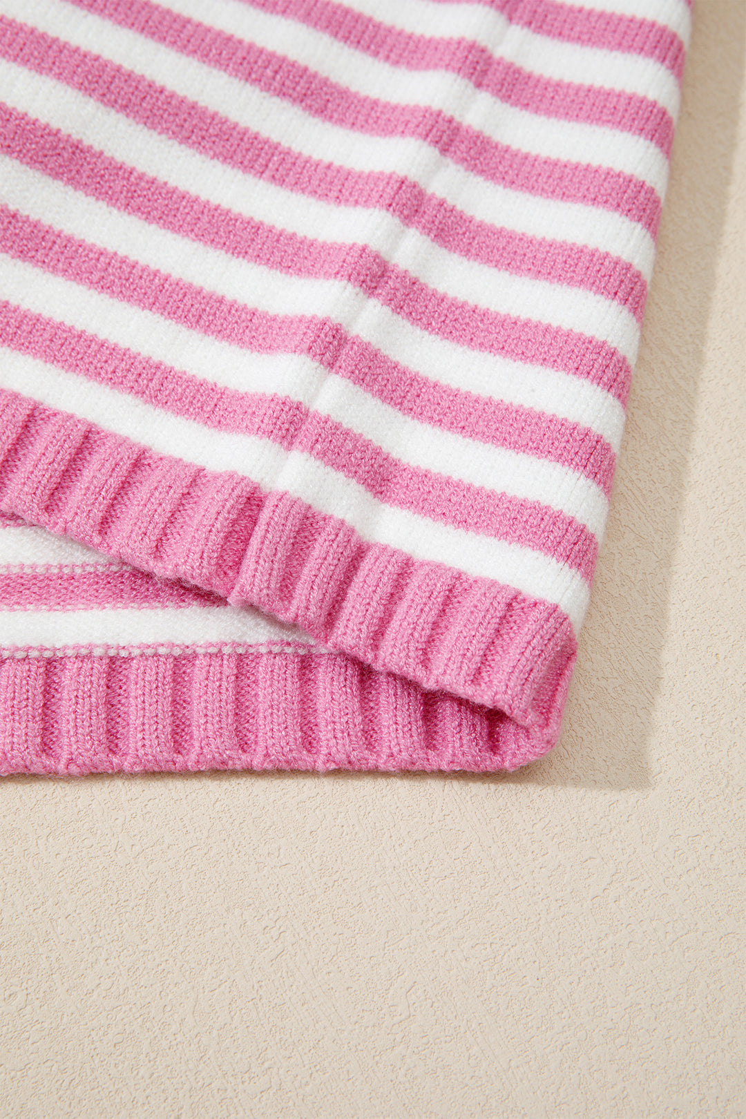 Pink Stripe Striped Button Placket Drop Shoulder Long Sleeve Sweater
