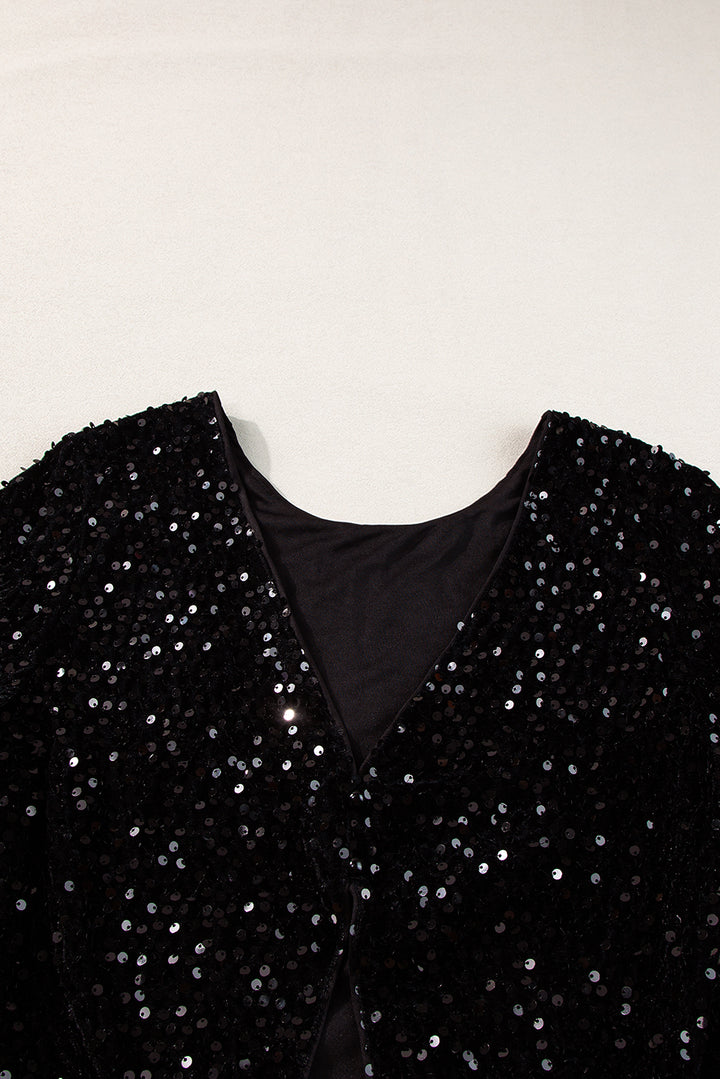 Sequin Long Sleeve Cutout Back Top