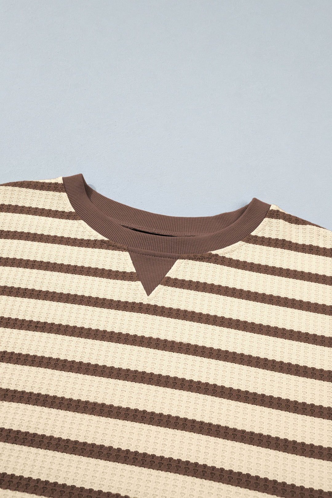 Brown Stripe Patchwork Ribbed Cuff Casual Pullover Sweatshirt