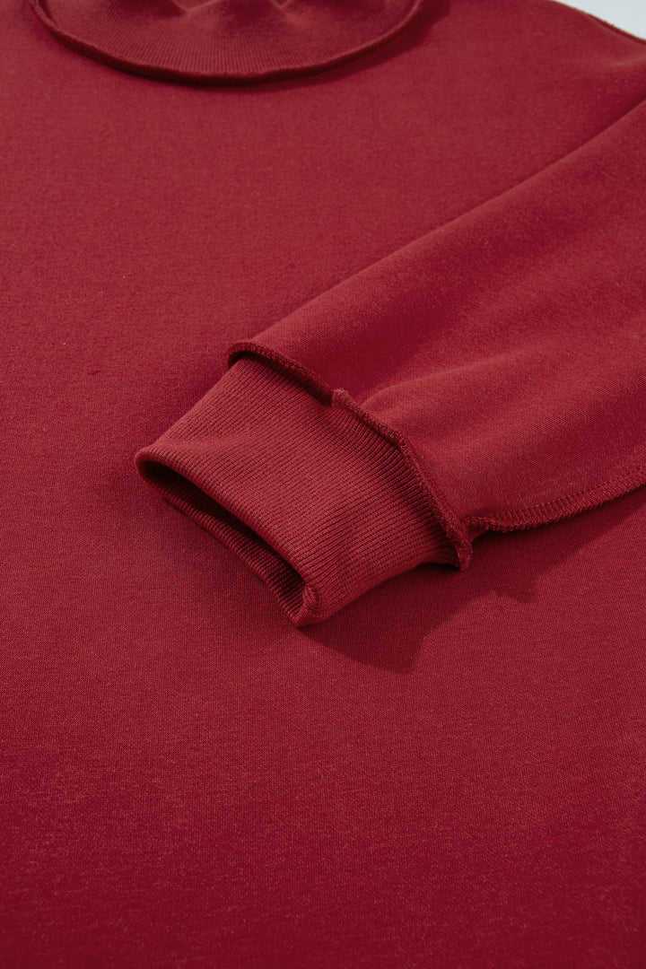 Red Dahlia Oversize Drop Shoulder Reversible Mock Neck Sweatshirt