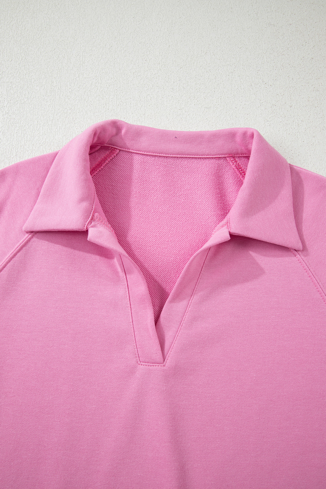 Bright Pink Polo Collar Pullover and Drawstring Sweatpants Set