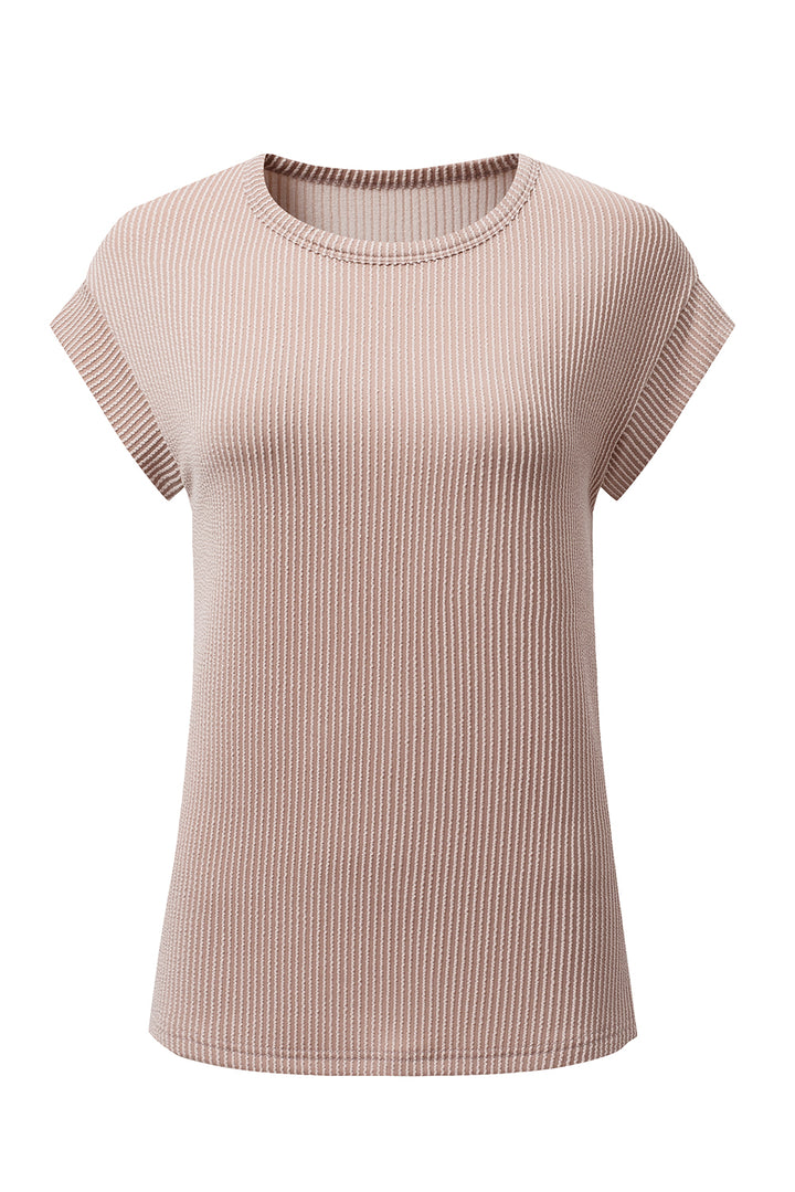 Dark Khaki Twisted Rib Wide Sleeve Crew Neck T Shirt