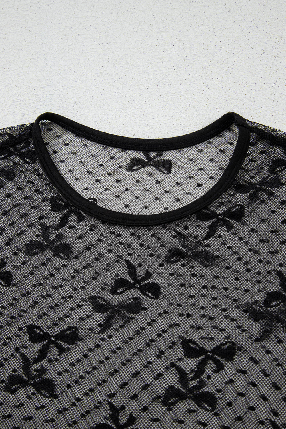 Bow Pattern Accent Mesh Long Sleeve Top