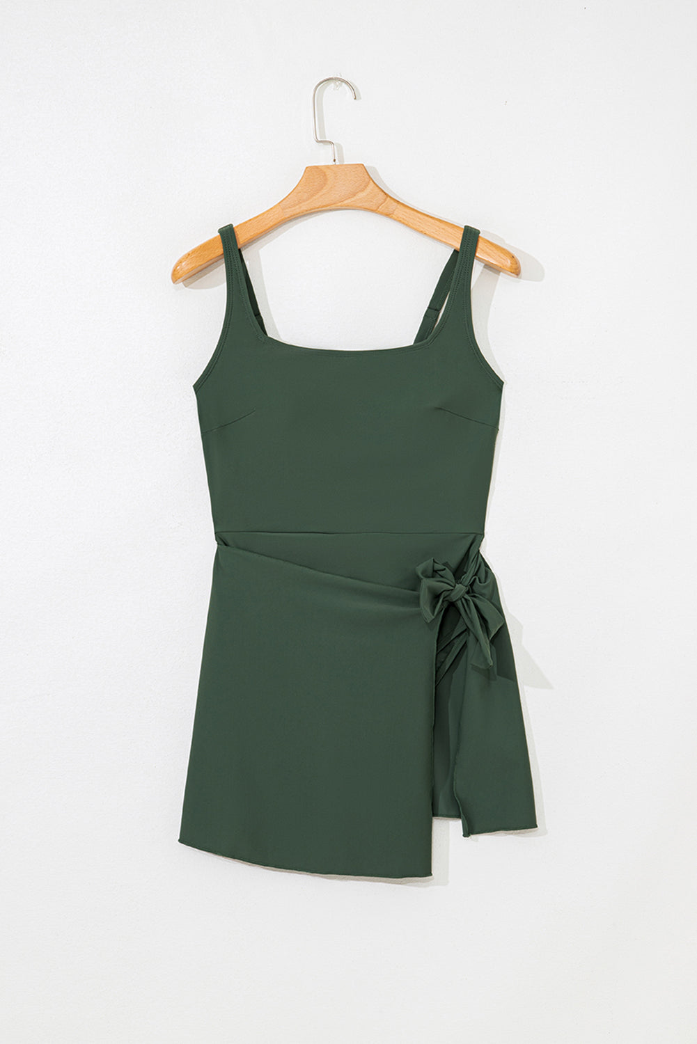side tied waist square neck adjustable straps a line one piece swim dress