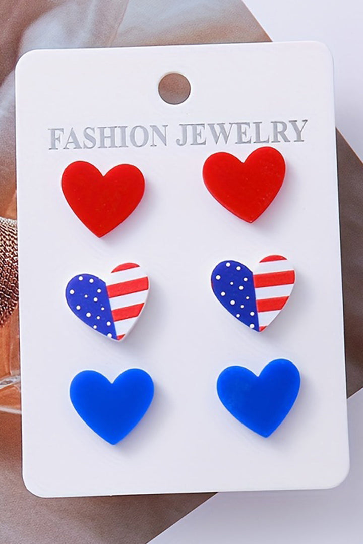 American Flag Print Heart Shape Stud Earrings Set