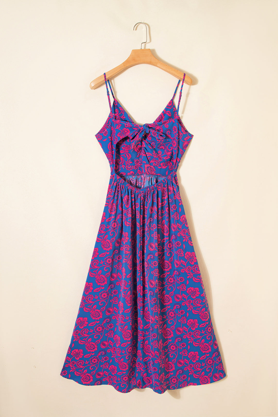 Floral Print Twisted V Neck Tied Backless Maxi Dress