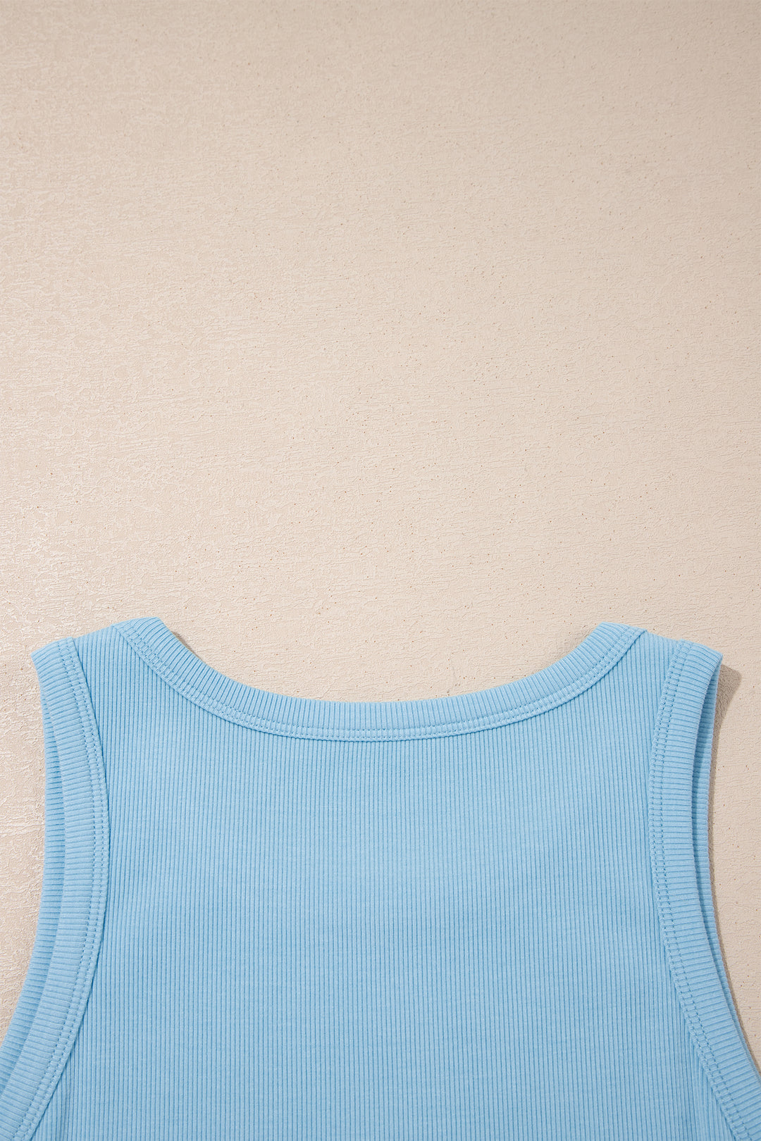 Mist Blue Ribbed Slim Tank Pocketed Wide Leg Shorts Set
