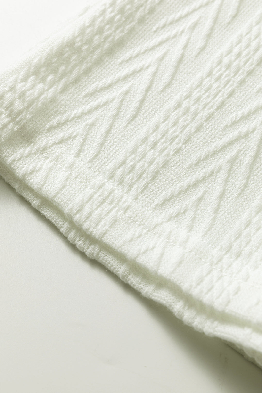 Floral Patchwork Textured Knit Drawstring V Neck Blouse