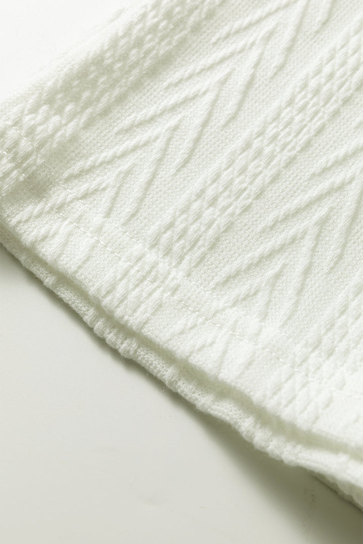 Floral Patchwork Textured Knit Drawstring V Neck Blouse