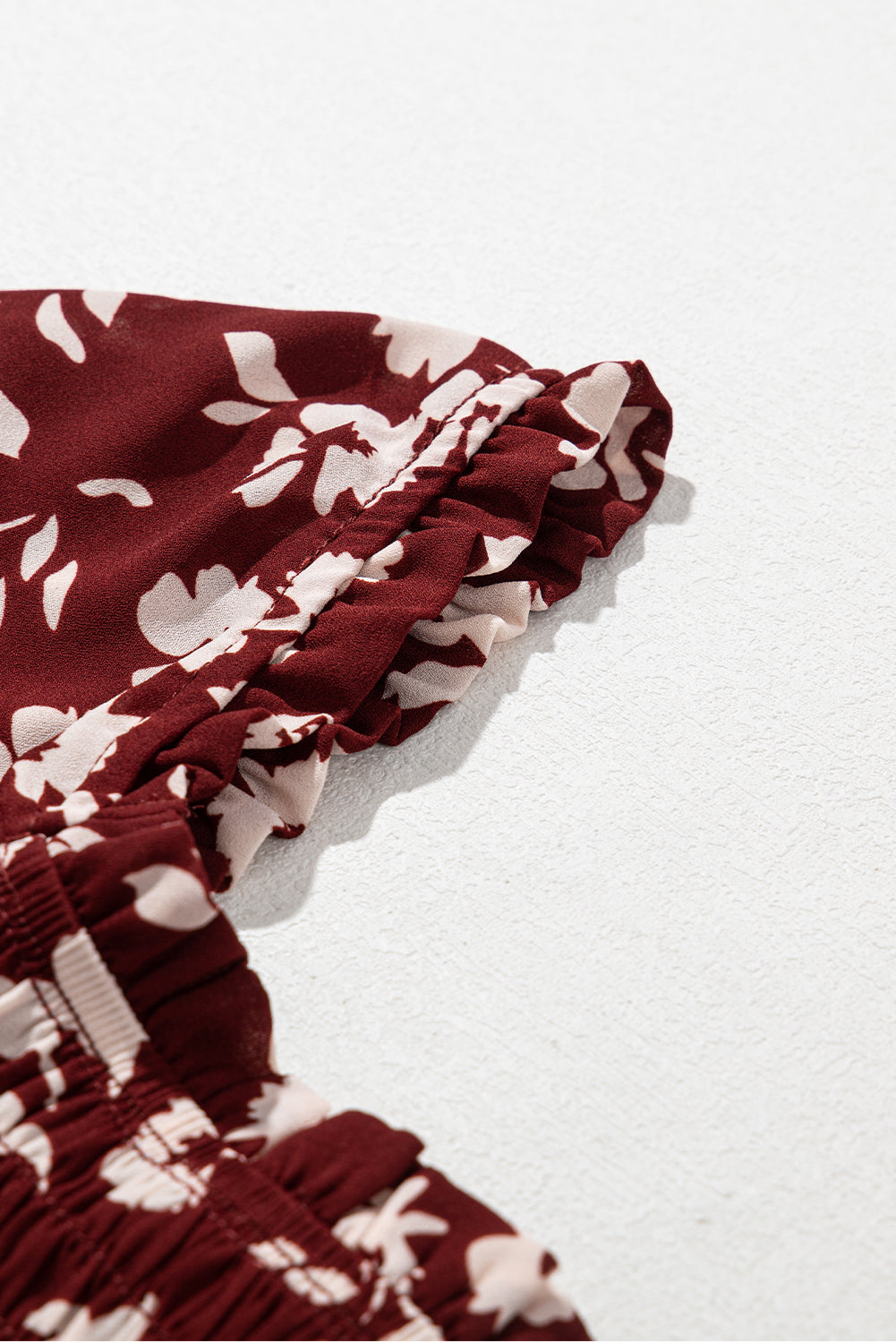 Red Floral Print Long Sleeve Square Neck Smocked Maxi Dress