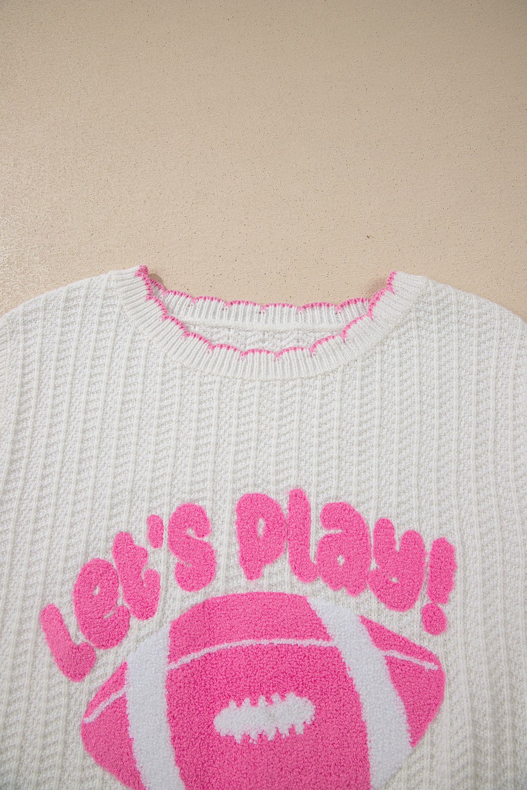 White Lets Play Rugby Pattern Textured Knit Casual Shift Sweater Vest