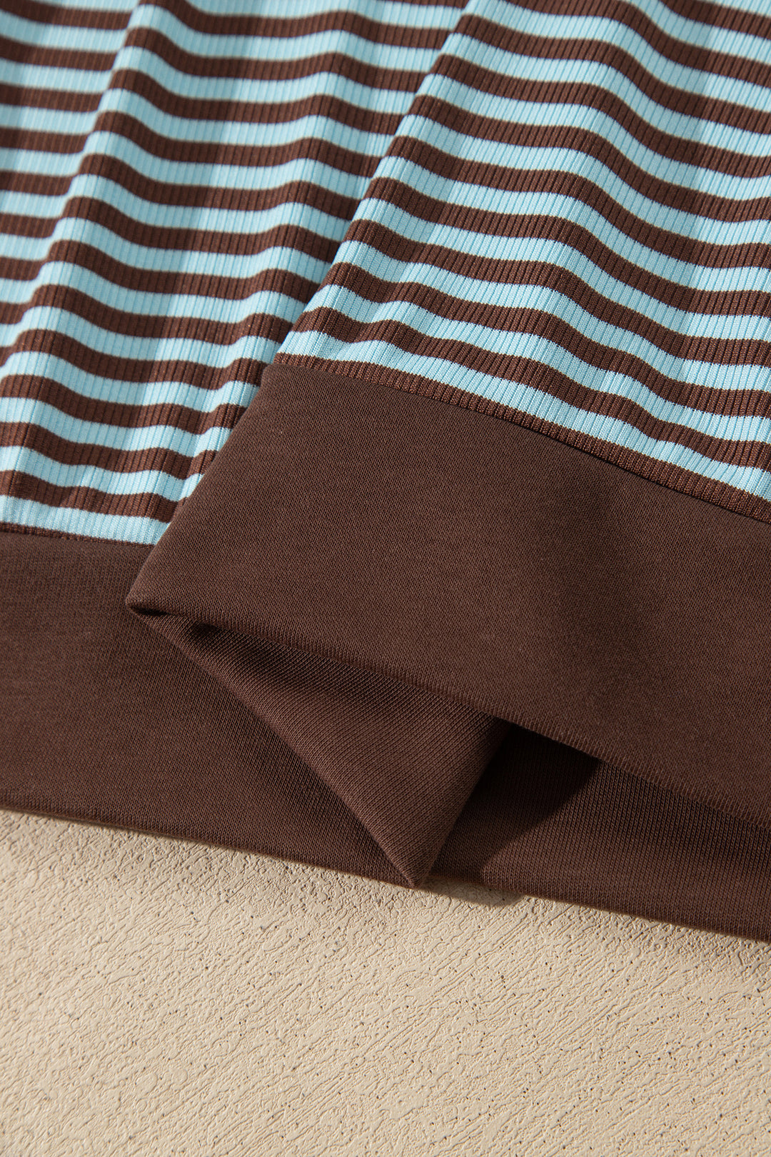 Brown Stripe Drop Shoulder Loose Top and Pants Two Piece Set