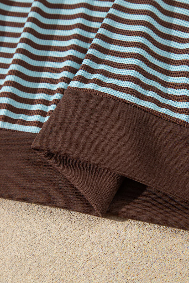 Brown Stripe Drop Shoulder Loose Top and Pants Two Piece Set
