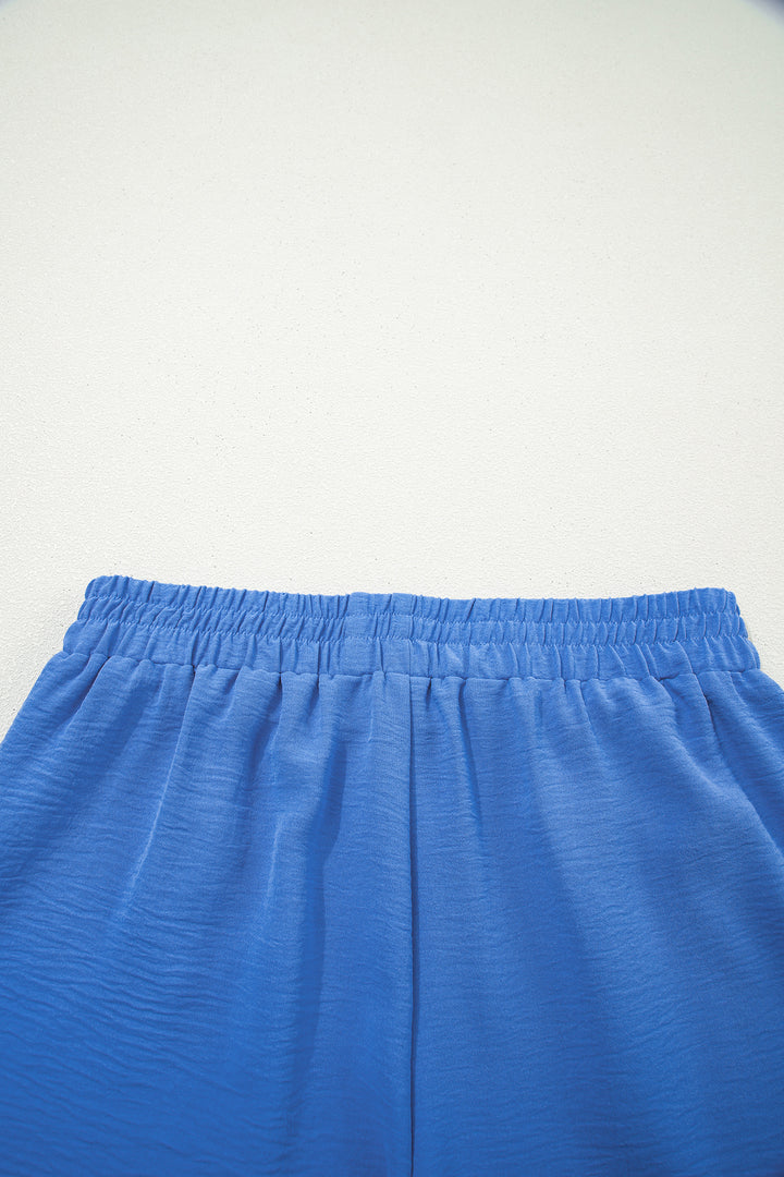Sky Blue Solid Color Elastic Waist Casual Skort