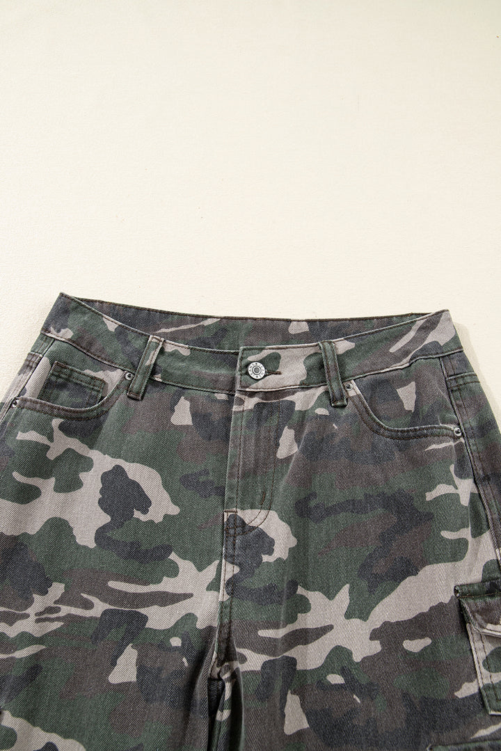 Green Camo Cargo Wide Leg Pants