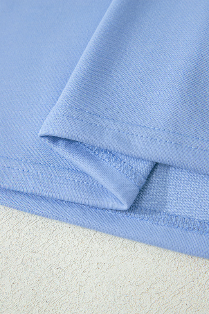 Sky Blue Half Zipped Ruffled Short Set