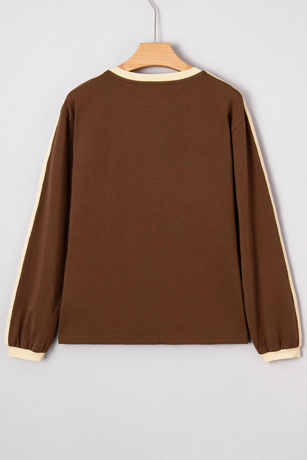 Varsity Striped Accent Contrast Crew Neck Long Sleeve T Shirt