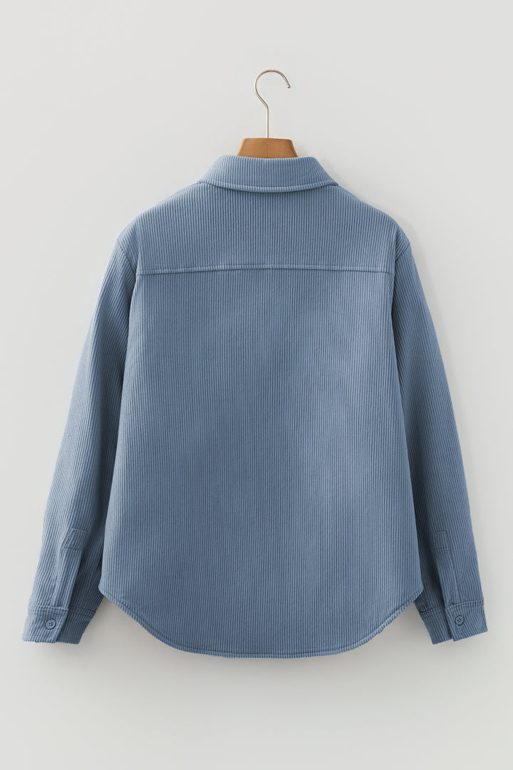 Stone Blue Plaid Corduroy Reversible Button Up Shacket