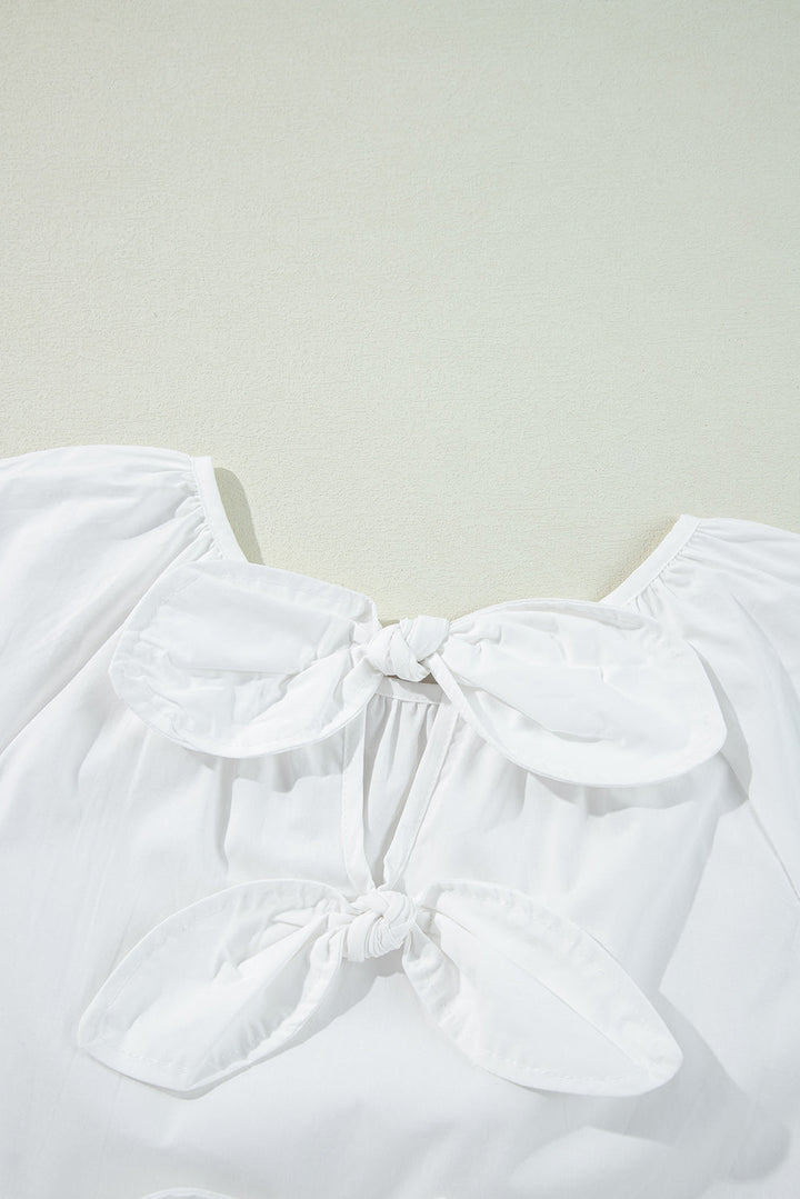 Bow Knot Cutout Back Loose Fit 3/4 Sleeve Blouse