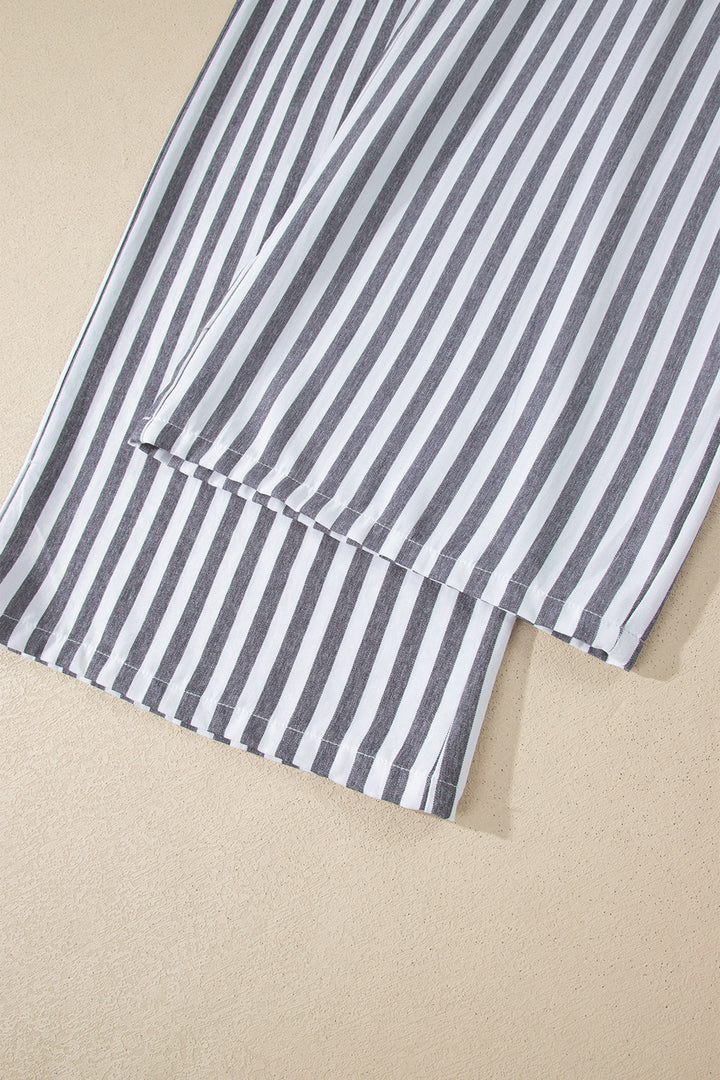 Black Stripe Shirred High Waist Loose Summer Pants