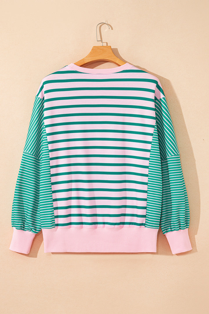 Mix Pattern Color Block Patchwork Side Slit Baggy Sweatshirt