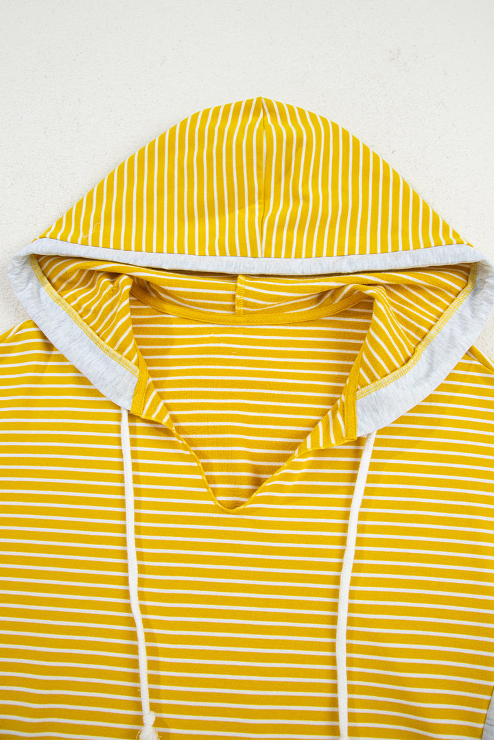 Color Block Drawstring V Neck Loose Fit Hooded Top