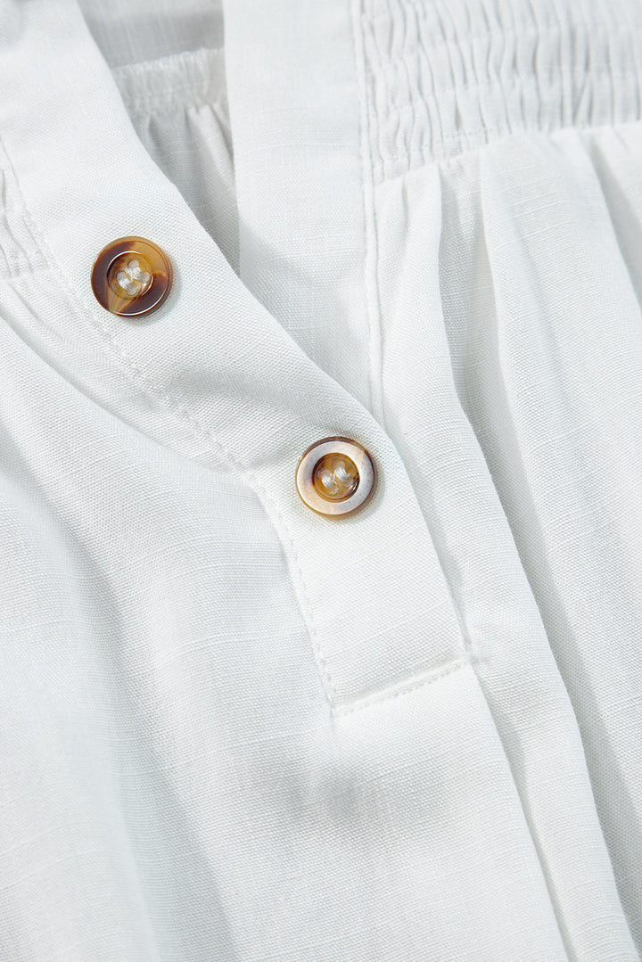 Button Split Neck Ruffled Trim Tank Top